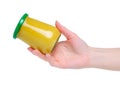 Glass jar mustard in a hand Royalty Free Stock Photo