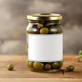 Glass jar of olives, empty blank generic product packaging mockup