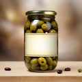 Glass jar of olives, empty blank generic product packaging mockup