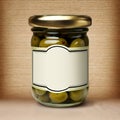 Glass jar of olives, empty blank generic product packaging mockup