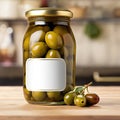 Glass jar of olives, empty blank generic product packaging mockup