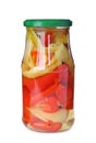 Glass jar with pickled bell peppers isolated