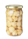 Glass jar with pickled mushrooms isolated