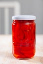 Glass jar with pickled red bell pepper Royalty Free Stock Photo