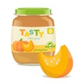 Glass jar with pumpkin baby food Royalty Free Stock Photo