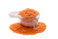 Glass jar of red lentils isolated on white background Royalty Free Stock Photo