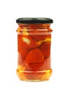 Glass jar with red little sweet peppers Royalty Free Stock Photo