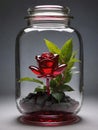 glass jar of ruby flower