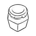 Glass jar sketch. Hexagonal empty jar for preserves of pickles, honey or jam. Hand drawn vector illustration Royalty Free Stock Photo