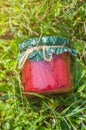 Glass jar with strawberry jam Royalty Free Stock Photo