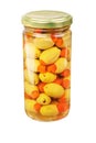 Glass jar with stuffed green olives Royalty Free Stock Photo