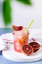 Glass Jar of Summer Juice Non-alcoholic Refreshing hHealthy Cocktail or Drink from Freshly Squeezed Red Sicilian Orange Healthy Royalty Free Stock Photo