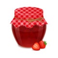 Glass jar with tasty strawberry jam.