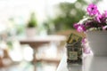 Glass jar with tips on table indoors. Space for text Royalty Free Stock Photo