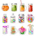 Glass jar vector jam or sweet jelly in mason glassware with lid or cover for canning and preserving illustration