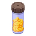 Glass jar with yellow pills icon, isometric style Royalty Free Stock Photo