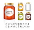 Glass Jars Bottles with Jam, Confiture, Honey. Vector