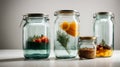 Glass jars for canning of different sizes on a white background