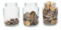 Glass jars with coins Royalty Free Stock Photo