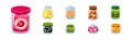 Glass Jars Collection with Different Food Inside Vector Set Royalty Free Stock Photo