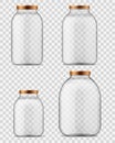 Glass jars. Empty transparent containers with reflection for homemade jam and canning food. Glassware different sizes Royalty Free Stock Photo