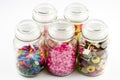 Glass jars filled with candy Royalty Free Stock Photo