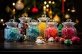 glass jars filled with colorful christmas candies Royalty Free Stock Photo