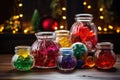 glass jars filled with colorful christmas candies Royalty Free Stock Photo