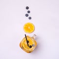 Glass Jars with Fresh Infused Water Made With Organic Fruits and Berries Healthy Detox Drink Top View Orange and Berry Lemonade Royalty Free Stock Photo