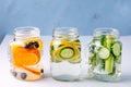 Glass Jars with Fresh Infused Water Made With Organic Fruits and Vegetables Healthy Detox Drink Horizontal Royalty Free Stock Photo