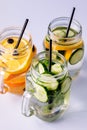 Glass Jars with Fresh Infused Water Made With Organic Fruits and Vegetables Healthy Detox Drink Vertical Royalty Free Stock Photo