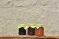 Glass jars with homemade jam Royalty Free Stock Photo