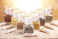 Glass jars with ingridients Royalty Free Stock Photo