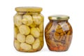 Glass jars with marinated mushrooms Royalty Free Stock Photo
