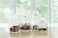 Glass jars with money coins ruble Royalty Free Stock Photo