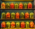 Glass jars with pickles.