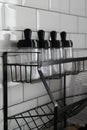 Glass jars stand on shelf