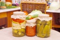 Glass jars with tinned vegetables