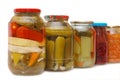 Glass jars with tinned vegetables Royalty Free Stock Photo