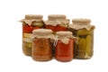 Glass jars with tinned vegetables Royalty Free Stock Photo