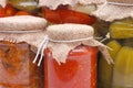 Glass jars with tinned vegetables Royalty Free Stock Photo