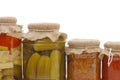 Glass jars with tinned vegetables Royalty Free Stock Photo