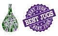 Glass Jug Collage of Wine Bottles and Grape and Grunge Stamp Royalty Free Stock Photo