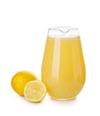 Glass jug of fresh lemon juice on white background Royalty Free Stock Photo