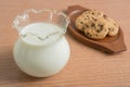 Glass jug of fresh milk and cookies Royalty Free Stock Photo