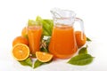 A glass jug and glass filled with orange juice isolated Royalty Free Stock Photo