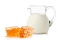 Glass jug with milk and honey Royalty Free Stock Photo