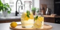 Glass jugs with fresh cold lemonade Royalty Free Stock Photo