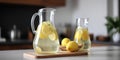 Glass jugs with fresh cold lemonade Royalty Free Stock Photo