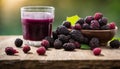 A glass of juice and a bowl of berries Royalty Free Stock Photo